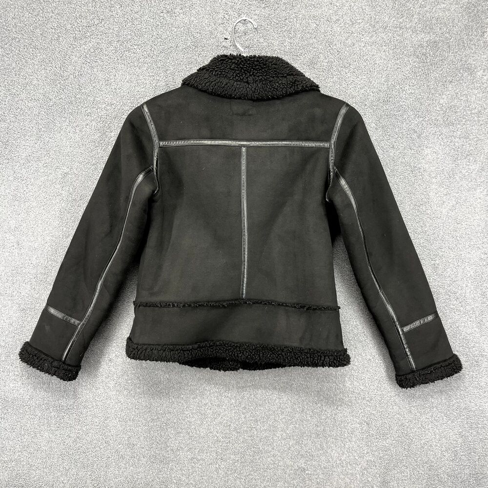 Zara Motorcycle Jacket Women XS Black Black Double Sided Strap Faux Suede Fleece - Picture 2 of 16